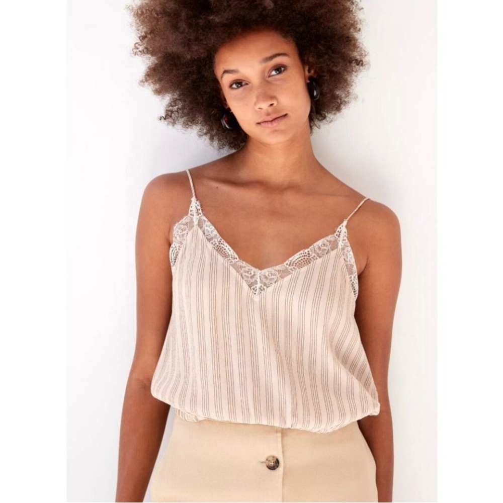 Aritzia Wilfred Agyness Striped Crepe Lace Trim Bella CoquetteLarge Cami TankTop